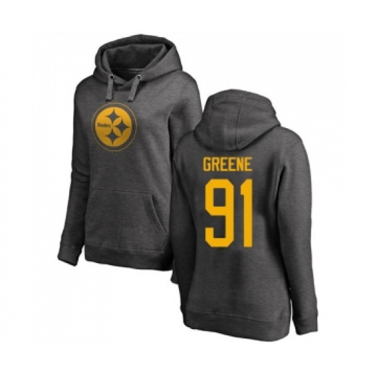 Football Women's Pittsburgh Steelers #91 Kevin Greene Ash One Color Pullover Hoodie - Ujersey