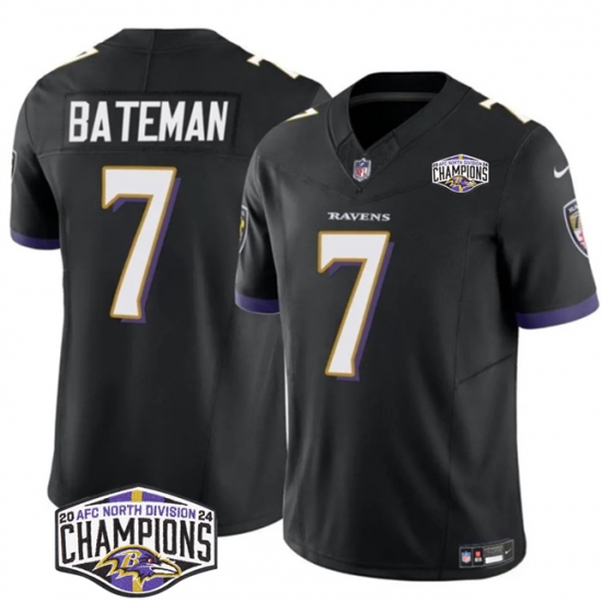 Men's Baltimore Ravens #7 Rashod Bateman Black F.U.S.E 2024 AFC North Division Champions Vapor Limited Football Jersey - Ujersey