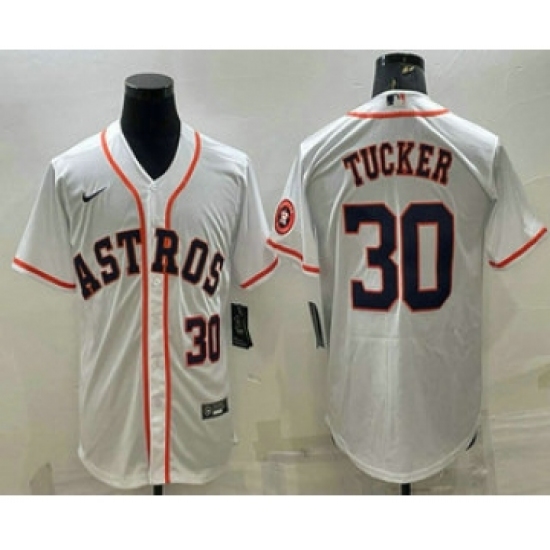 Men's Houston Astros #30 Kyle Tucker Number White With Patch Stitched MLB Cool Base Nike Jersey - Ujersey