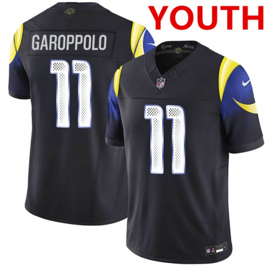 Youth los angeles rams #11 jimmy garoppolo midnight blue 2025 f.u.s.e. “rivalries” vapor limited football stitched jersey - Ujersey
