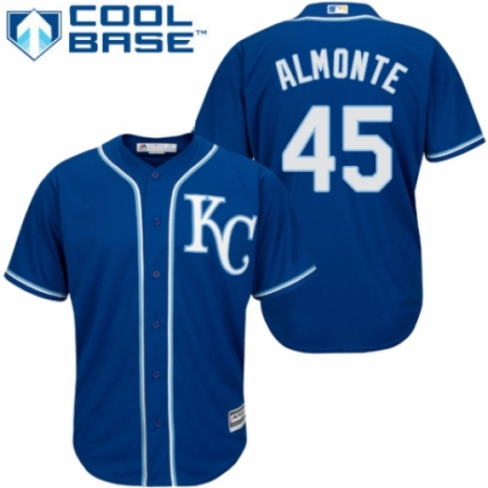 Men's Majestic Kansas City Royals #45 Abraham Almonte Replica Blue Alternate 2 Cool Base MLB Jersey - Ujersey
