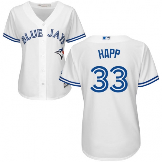 Women's Majestic Toronto Blue Jays #33 J.A. Happ Authentic White Home MLB Jersey - Ujersey
