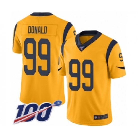 Men's Los Angeles Rams #99 Aaron Donald Limited Gold Rush Vapor Untouchable 100th Season Football Jersey - Ujersey