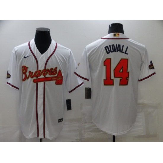 Men's Atlanta Braves #14 Adam Duvall White 2022 Gold Program Authentic Player Jersey - Ujersey