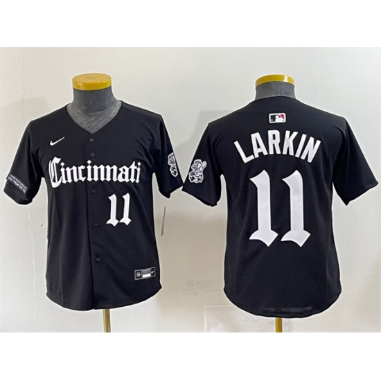 Youth Cincinnati Reds #11 Barry Larkin Black 'Gothic Queen City Edition' Vapor Premier Limited Stitched Baseball Jersey - Ujersey
