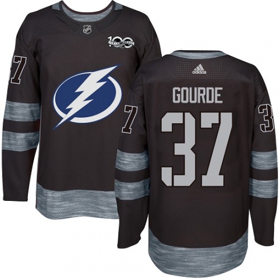 Men's Adidas Tampa Bay Lightning #37 Yanni Gourde Authentic Black 1917-2017 100th Anniversary NHL Jersey - Ujersey