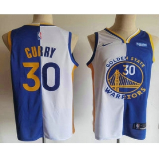 Men's Golden State Warriors #30 Stephen Curry White Blue Two Tone Stitched Swingman Nike Jersey With Sponsor - Ujersey