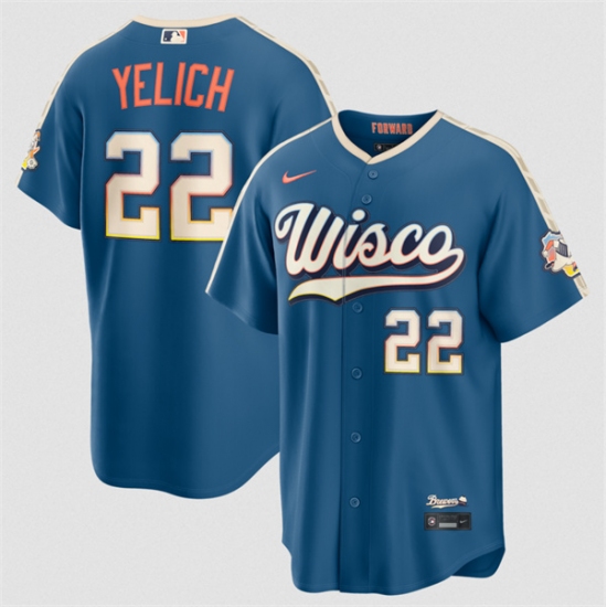 Men's Milwaukee Brewers #22 Christian Yelich Mineral Blue 2026 City Connect Stadium Stitched Stitched Baseball Jersey - Ujersey