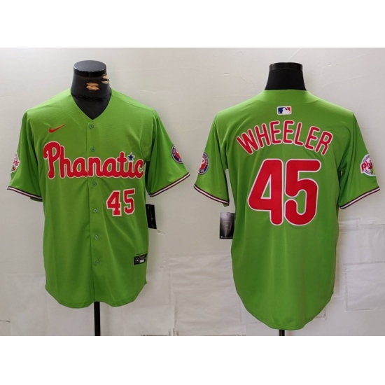 Men's Philadelphia Phillies #45 Zack Wheeler Number Green With Stitched Cool Base Nike Jersey - Ujersey