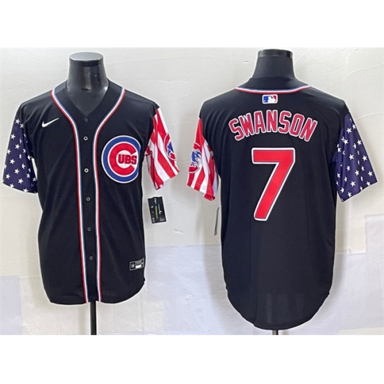 Men's Chicago Cubs #7 Dansby Swanson Black 2025 Independence Day Vapor Premier Limited Stitched Baseball Jersey
