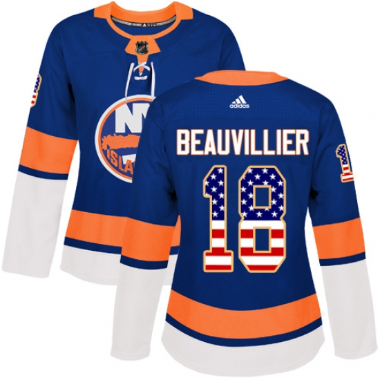 Women's Adidas New York Islanders #18 Anthony Beauvillier Authentic Royal Blue USA Flag Fashion NHL Jersey - Ujersey