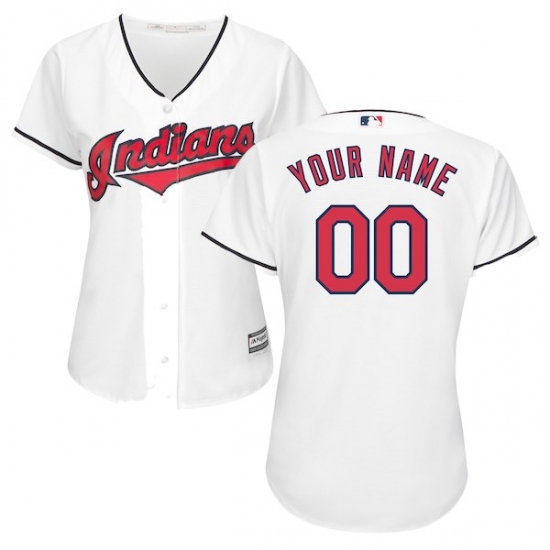 Women's Cleveland Indians Majestic White Home Cool Base Custom Jersey - Ujersey