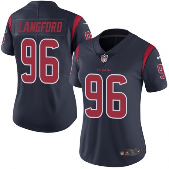 Women's Nike Houston Texans #96 Kendall Langford Limited Navy Blue Rush Vapor Untouchable NFL Jersey - Ujersey
