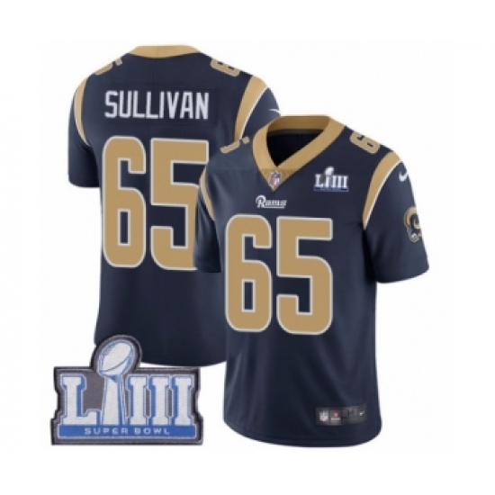 Men's Nike Los Angeles Rams #65 John Sullivan Navy Blue Team Color Vapor Untouchable Limited Player Super Bowl LIII Bound NFL Jersey - Ujersey