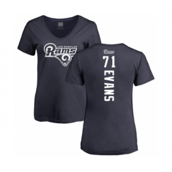 Football Women's Los Angeles Rams #71 Bobby Evans Navy Blue Backer T-Shirt - Ujersey