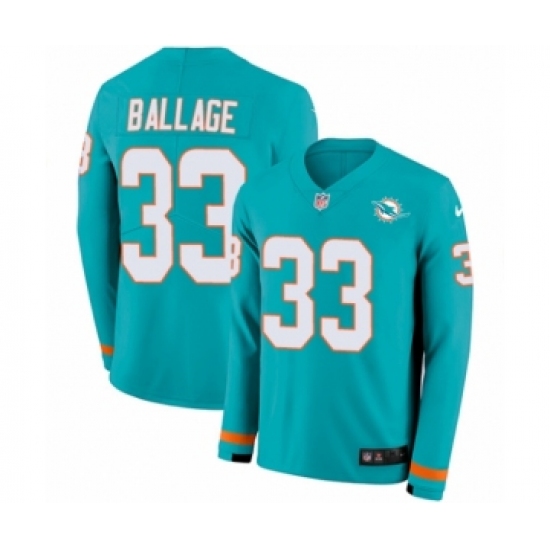 Men's Nike Miami Dolphins #33 Kalen Ballage Limited Aqua Therma Long Sleeve NFL Jersey - Ujersey