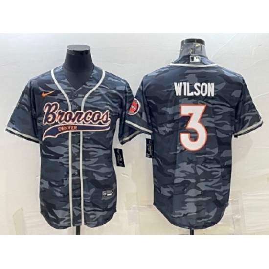 Men's Denver Broncos #3 Russell Wilson Grey Camo With Patch Cool Base Stitched Baseball Jersey - Ujersey