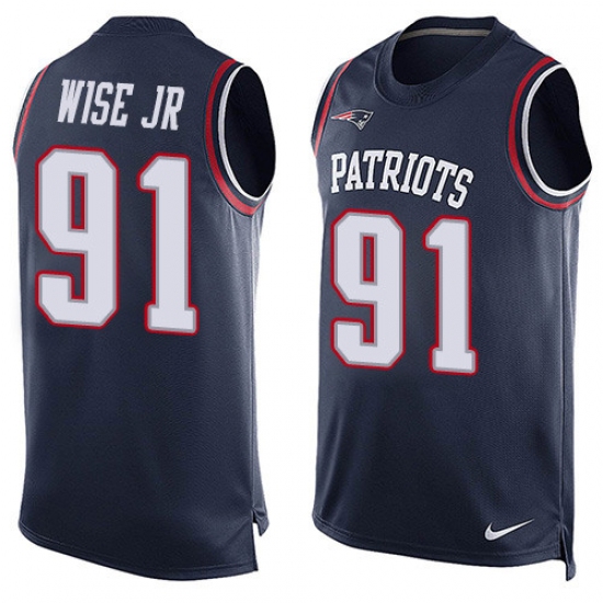 Men's Nike New England Patriots #91 Deatrich Wise Jr Limited Navy Blue Player Name & Number Tank Top NFL Jersey - Ujersey