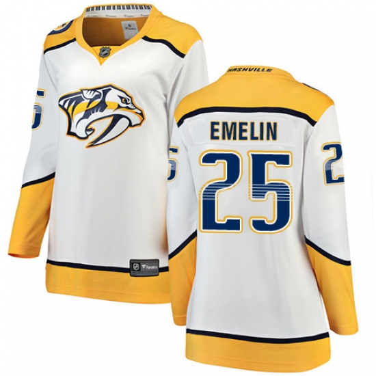 Women's Nashville Predators #25 Alexei Emelin Fanatics Branded White Away Breakaway NHL Jersey - Ujersey