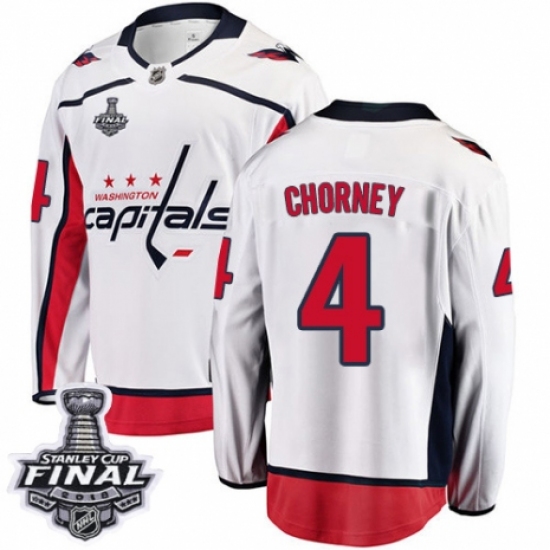 Youth Washington Capitals #4 Taylor Chorney Fanatics Branded White Away Breakaway 2018 Stanley Cup Final NHL Jersey - Ujersey