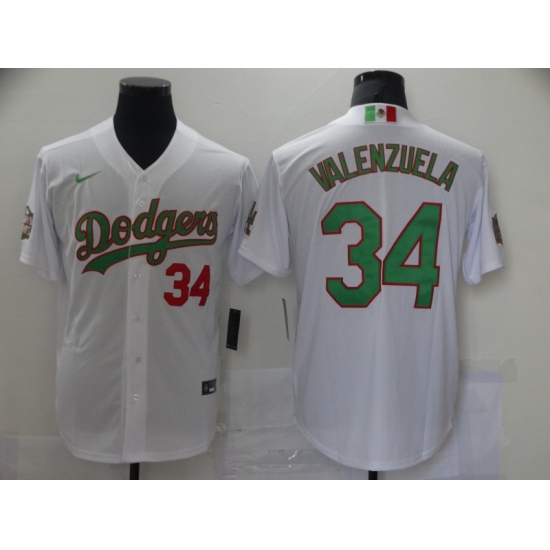 Men's Nike Los Angeles Dodgers #34 Fernando Valenzuela White-Green 2020 World Series Jersey - Ujersey