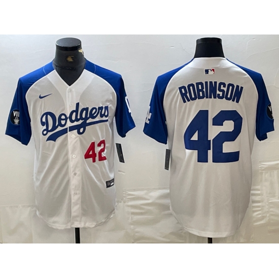 Men's Los Angeles Dodgers #42 Jackie Robinson Number White Blue Fashion Stitched Cool Base Limited Jerseys - Ujersey
