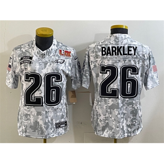 Women's Philadelphia Eagles #26 Saquon Barkley 2025 Super Bowl LIX F.U.S.E. Arctic Camo Salute to Service Limited Football Stitched Jersey(Run Small)