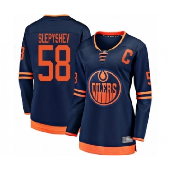 Women's Edmonton Oilers #58 Anton Slepyshev Authentic Navy Blue Alternate Fanatics Branded Breakaway Hockey Jersey - Ujersey