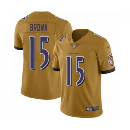 Men's Baltimore Ravens #15 Marquise Brown Limited Gold Inverted Legend Football Jersey - Ujersey
