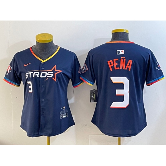 Women's Houston Astros #3 Jeremy Pena Navy 2025 City Connect With Texas Limited Stitched Baseball Jersey(Run Small) - Ujersey