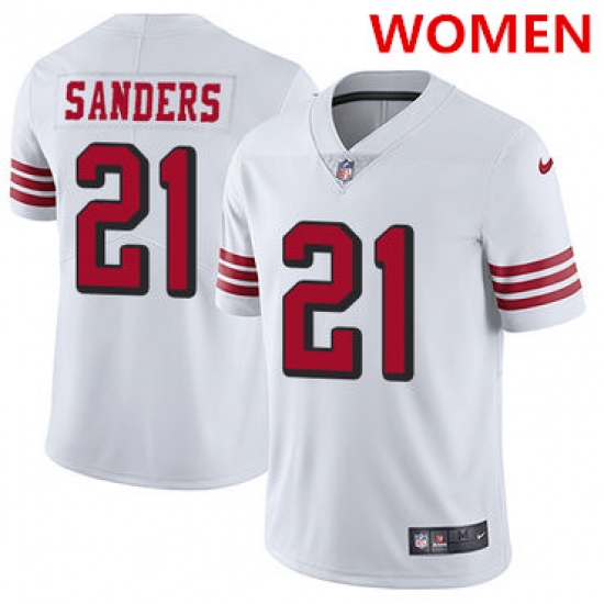 Women's Nike San Francisco 49ers #21 Deion Sanders White Rush Stitched NFL Vapor Untouchable Limited Jersey - Ujersey