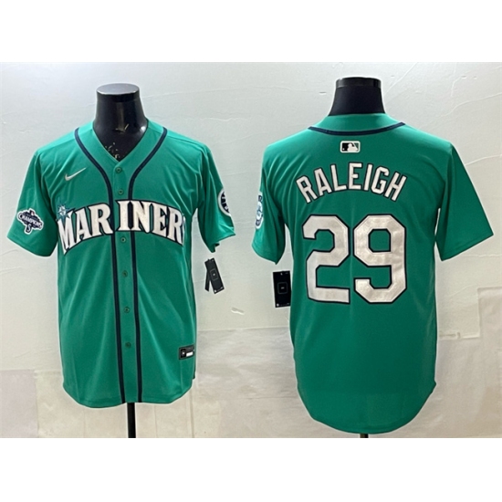 Men's Seattle Mariners #29 Cal Raleigh Aqua With 2025 AL West Division Champions Limited Stitched jersey - Ujersey
