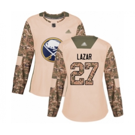 Women's Buffalo Sabres #27 Curtis Lazar Authentic Camo Veterans Day Practice Hockey Jersey