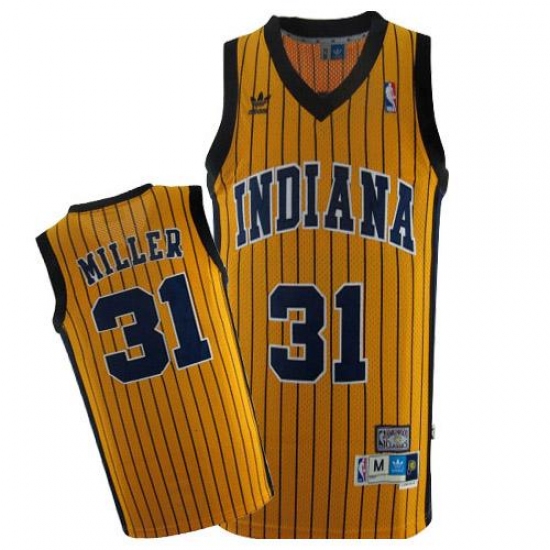 Men's Mitchell and Ness Indiana Pacers #31 Reggie Miller Authentic Gold Throwback NBA Jersey - Ujersey
