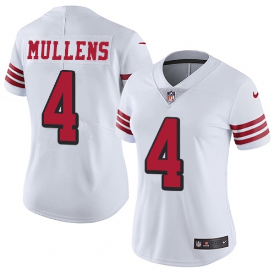 Women's Nike San Francisco 49ers #4 Nick Mullens Limited White Rush Vapor Untouchable NFL Jersey - Ujersey