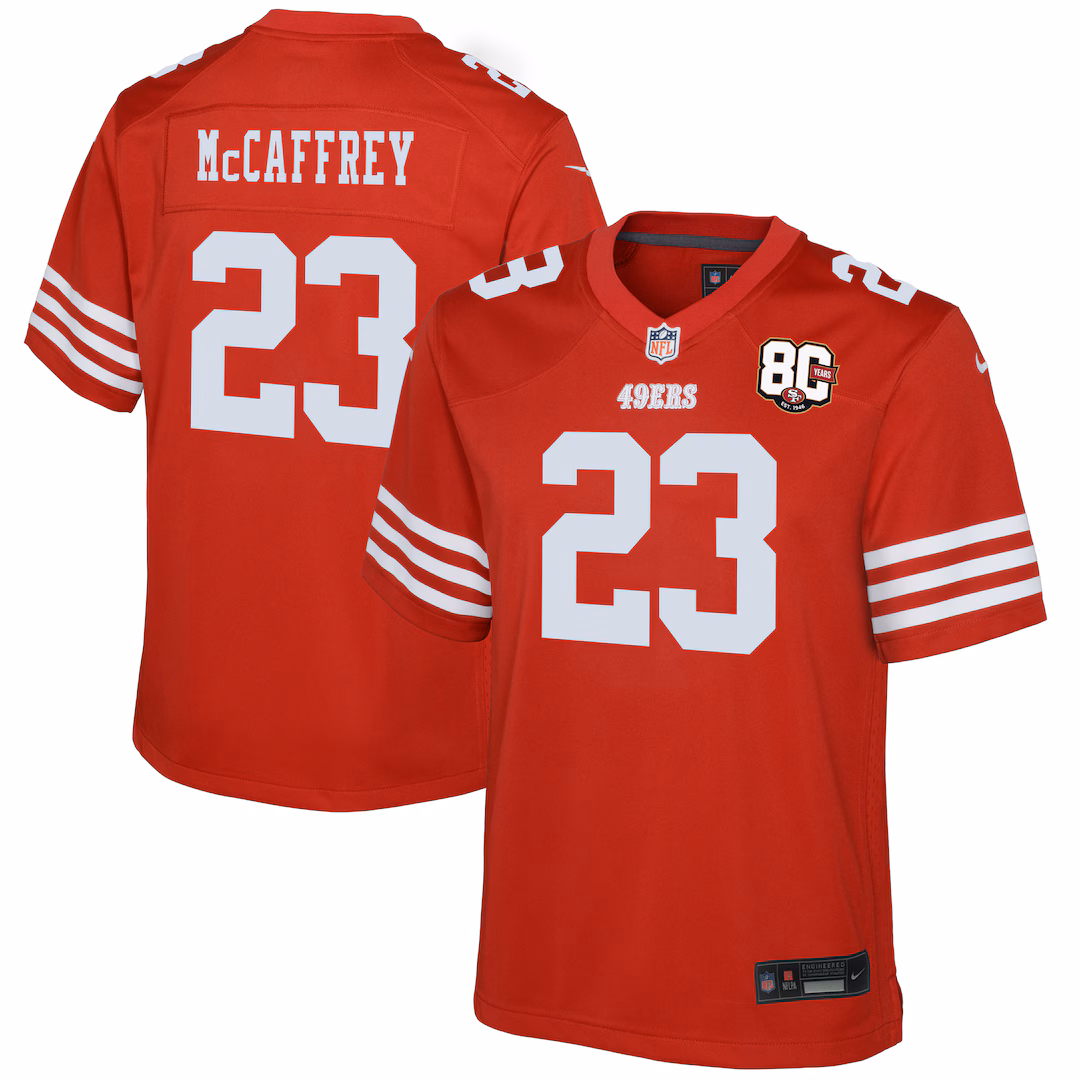 Youth San Francisco 49ers Christian McCaffrey Nike Scarlet 80th Anniversary Game Jersey