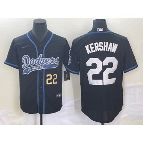 Men's Los Angeles Dodgers #22 Clayton Kershaw Number Black Cool Base Stitched Baseball Jersey - Ujersey