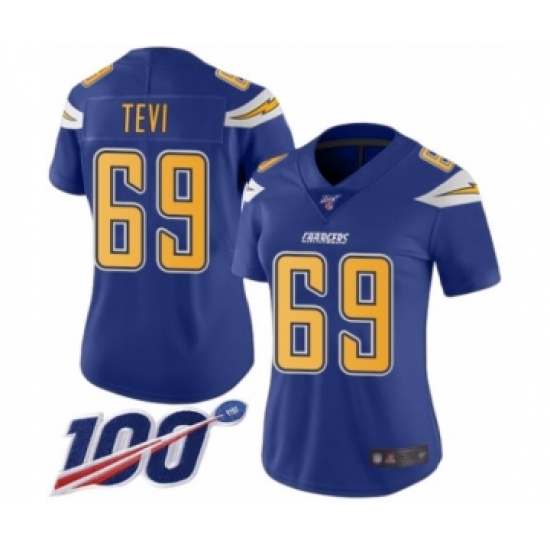 Women's Los Angeles Chargers #69 Sam Tevi Limited Electric Blue Rush Vapor Untouchable 100th Season Football Jersey - Ujersey