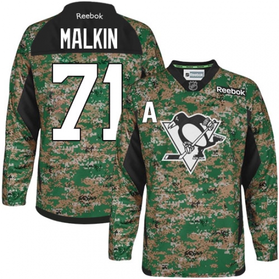 Men's Reebok Pittsburgh Penguins #71 Evgeni Malkin Authentic Camo Veterans Day Practice NHL Jersey