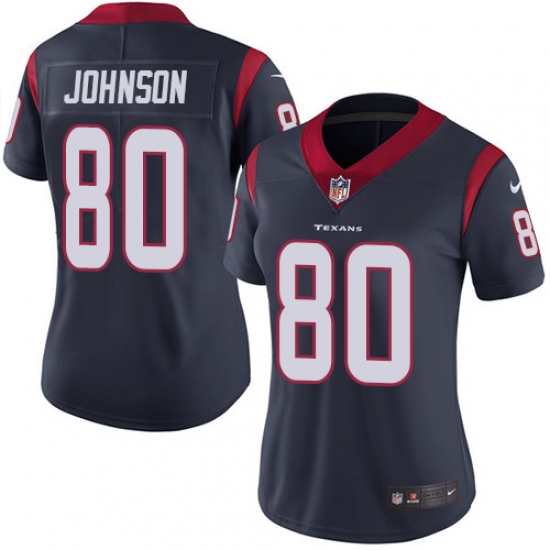 Women's Nike Houston Texans #80 Andre Johnson Elite Navy Blue Team Color NFL Jersey - Ujersey
