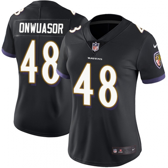 Women's Nike Baltimore Ravens #48 Patrick Onwuasor Black Alternate Vapor Untouchable Limited Player NFL Jersey - Ujersey