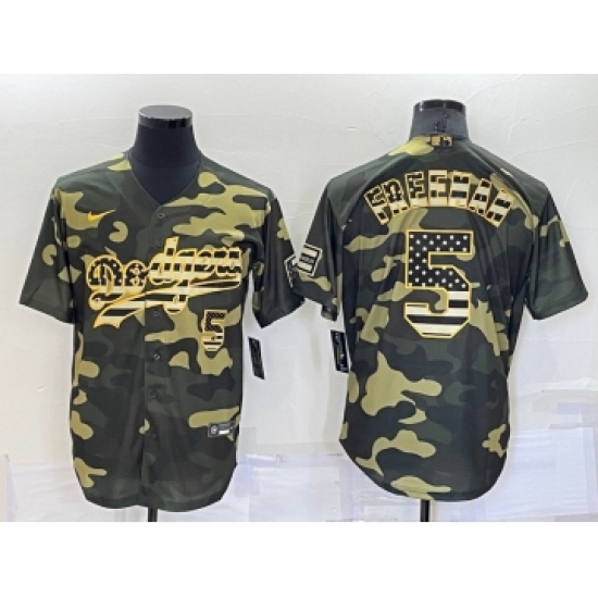 Men's Los Angeles Dodgers #5 Freddie Freeman Camo Flag Stitched Cool Base Nike Jersey - Ujersey