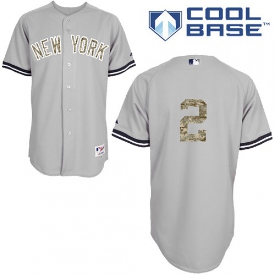 Men's Majestic New York Yankees #2 Derek Jeter Replica Grey USMC Cool Base MLB Jersey