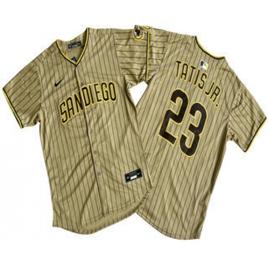 Men's San Diego Padres #23 Fernando Tatis Jr Khaki Pinstripe Limited Stitched Jersey