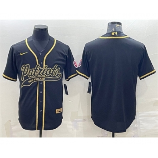 Men's New England Patriots Blank Black Gold With Patch Cool Base Stitched Baseball Jersey - Ujersey