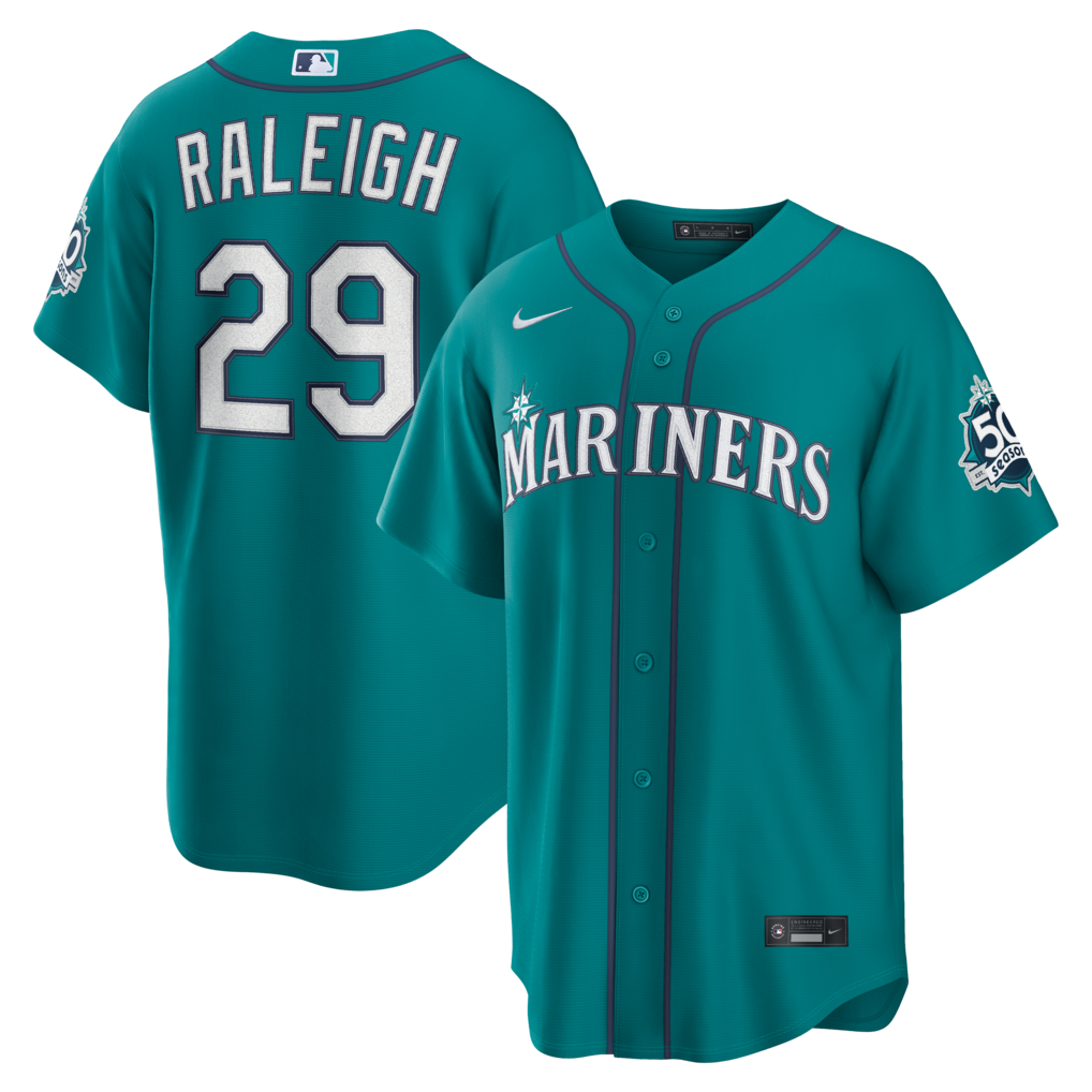 Men's Seattle Mariners Cal Raleigh Nike Teal Alternate 50th Season Patch Stadium Jersey - Ujersey