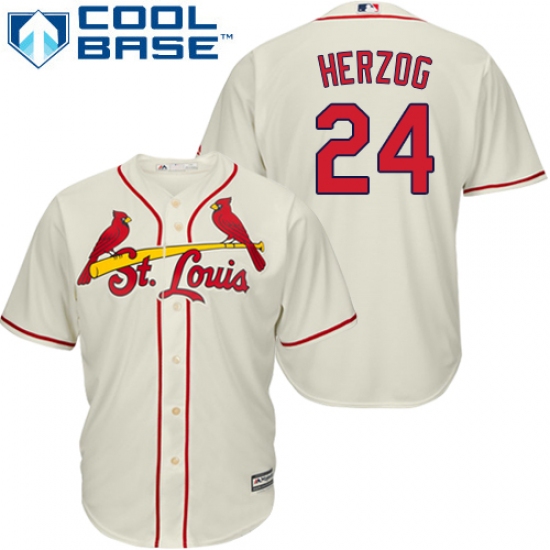 Youth Majestic St. Louis Cardinals #24 Whitey Herzog Authentic Cream Alternate Cool Base MLB Jersey - Ujersey