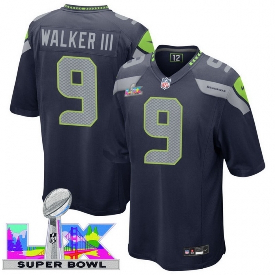 Men's Seattle Seahawks #9 Kenneth Walker III Blue 2025 2026 Super Bowl LX F U S E Stitched Jersey - Ujersey