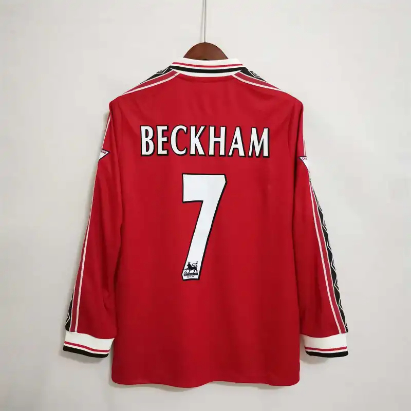 Beckham #7 Manchester United Retro Home Long Sleeve Football Jersey Shirt 1998/99 - Ujersey NHL
