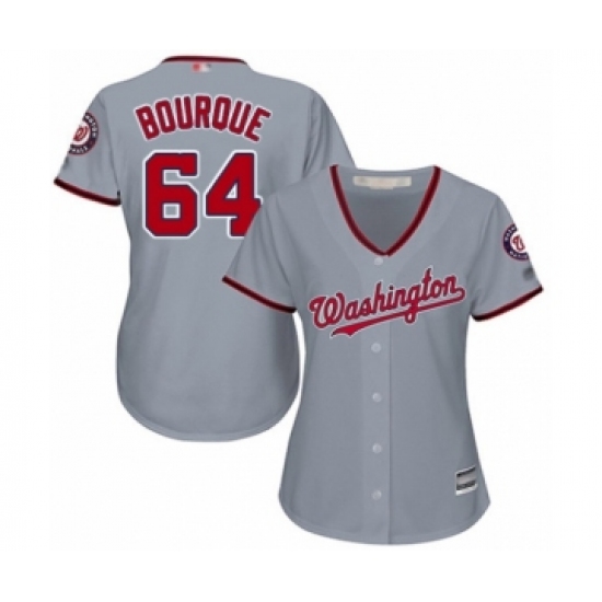 Women's Washington Nationals #64 James Bourque Authentic Grey Road Cool Base Baseball Player Jersey - Ujersey